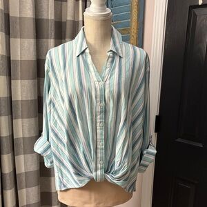 Chico's Blue and White Striped Button-Down Shirt